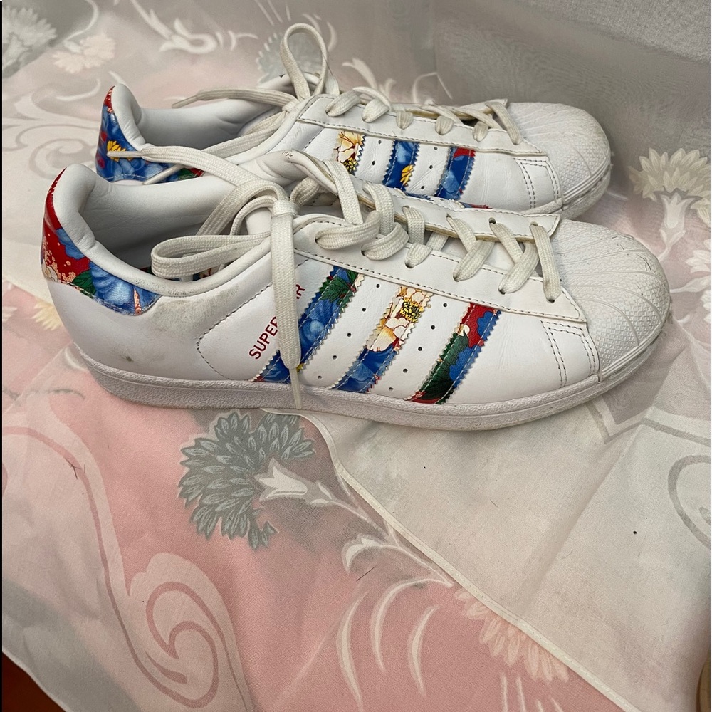 Adidas Superstar colorful sneakers.
